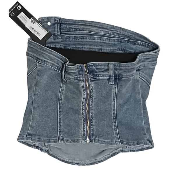 Galita Carefree Strapless Denim Top Faded Blue with Button Accents, Zipper Small - Picture 2 of 10